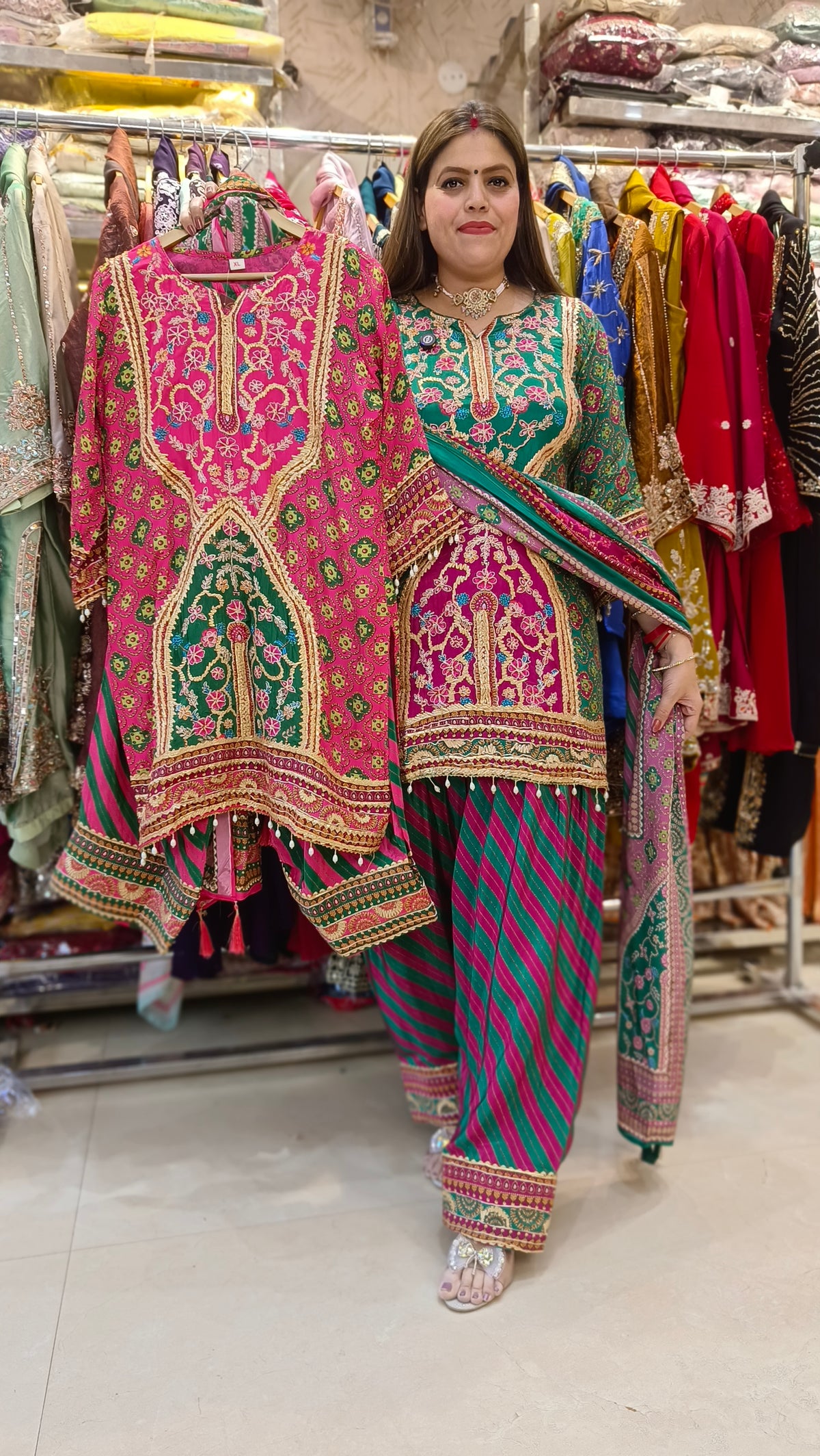 PURE CREPE GOTA PATTI WORK FARSHI SALWAR SUIT
