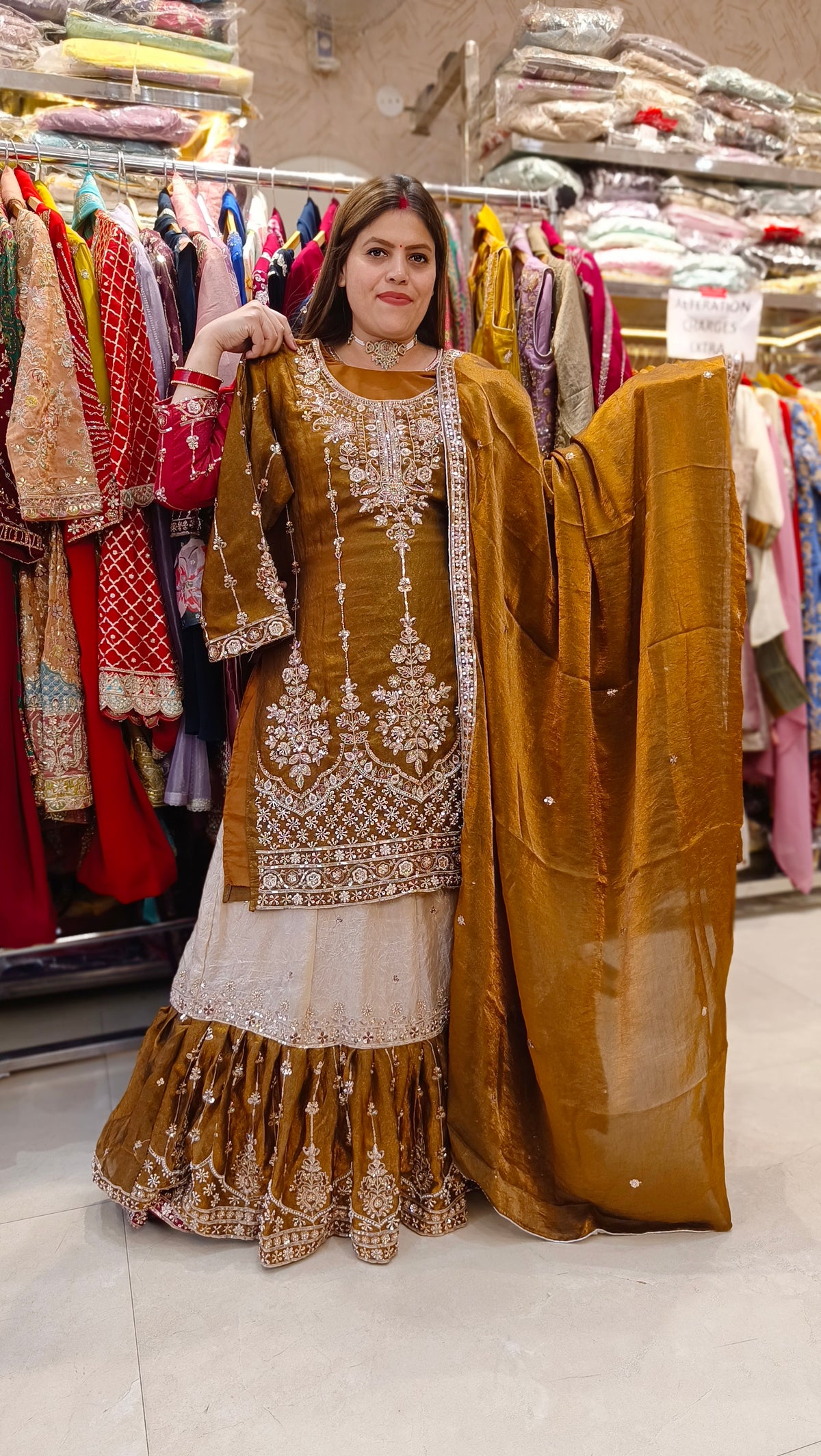 GOLD WITH IVORY FARSHI LEHENGA