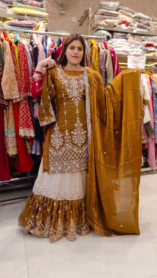 GOLD WITH IVORY FARSHI LEHENGA