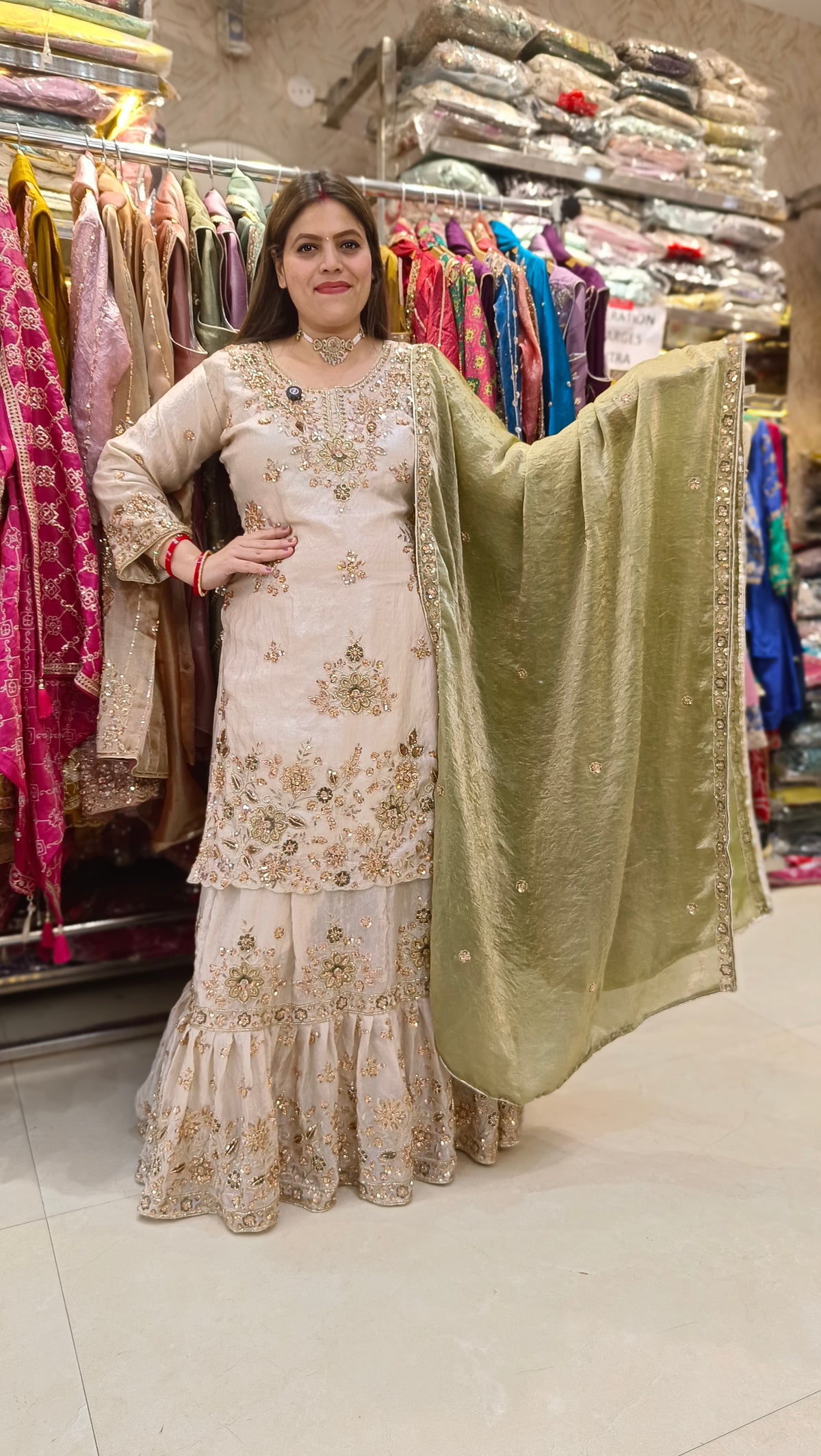 IVORY WITH MEHNDI GREEN FARSHI LEHENGA