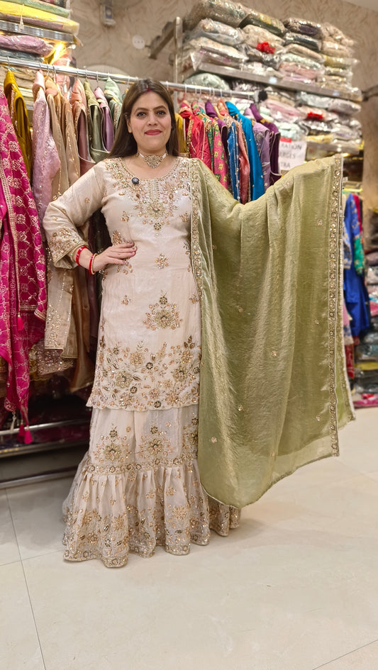 IVORY WITH MEHNDI GREEN FARSHI LEHENGA