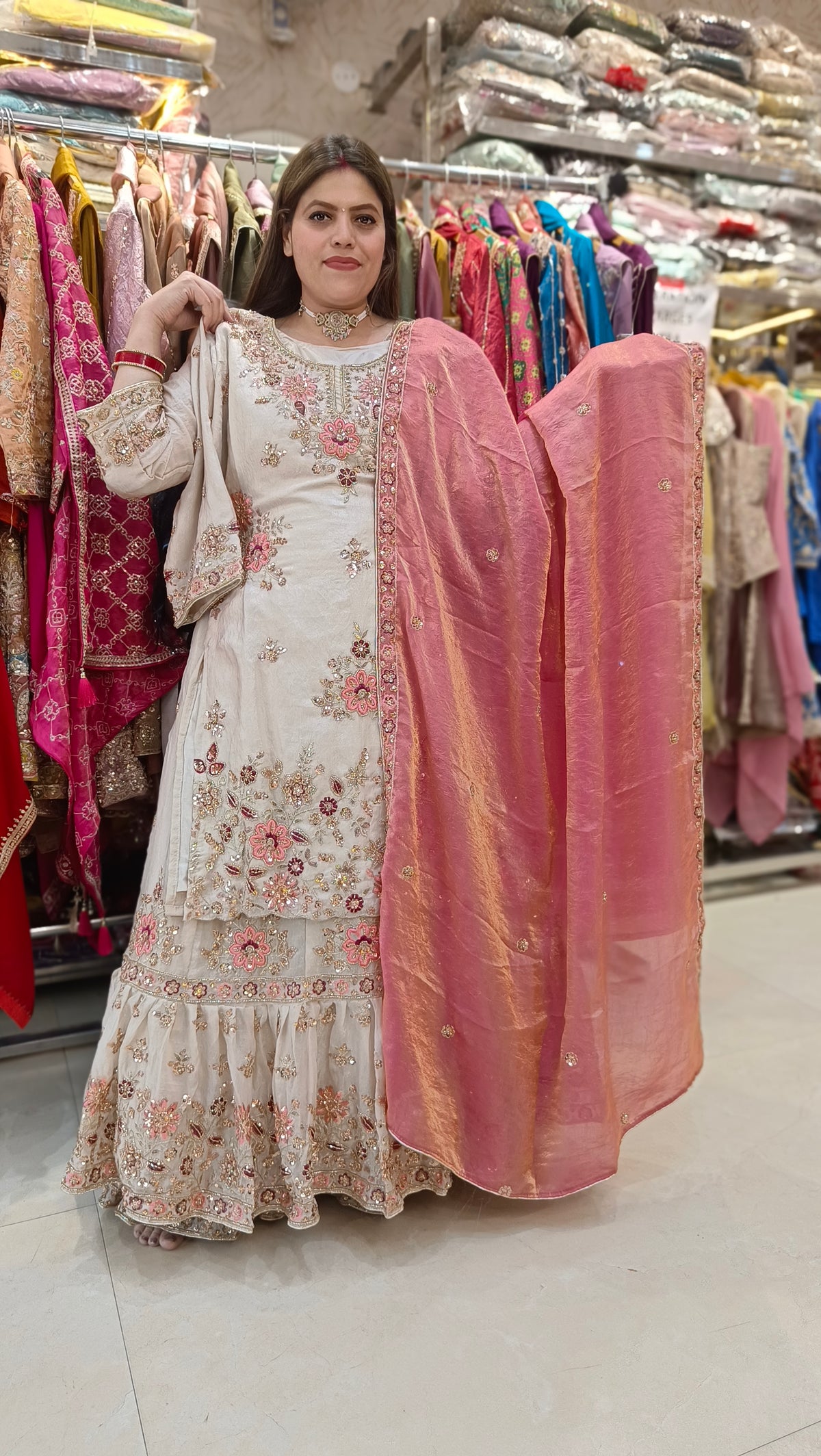 IVORY WITH PINK FARSHI LEHENGA