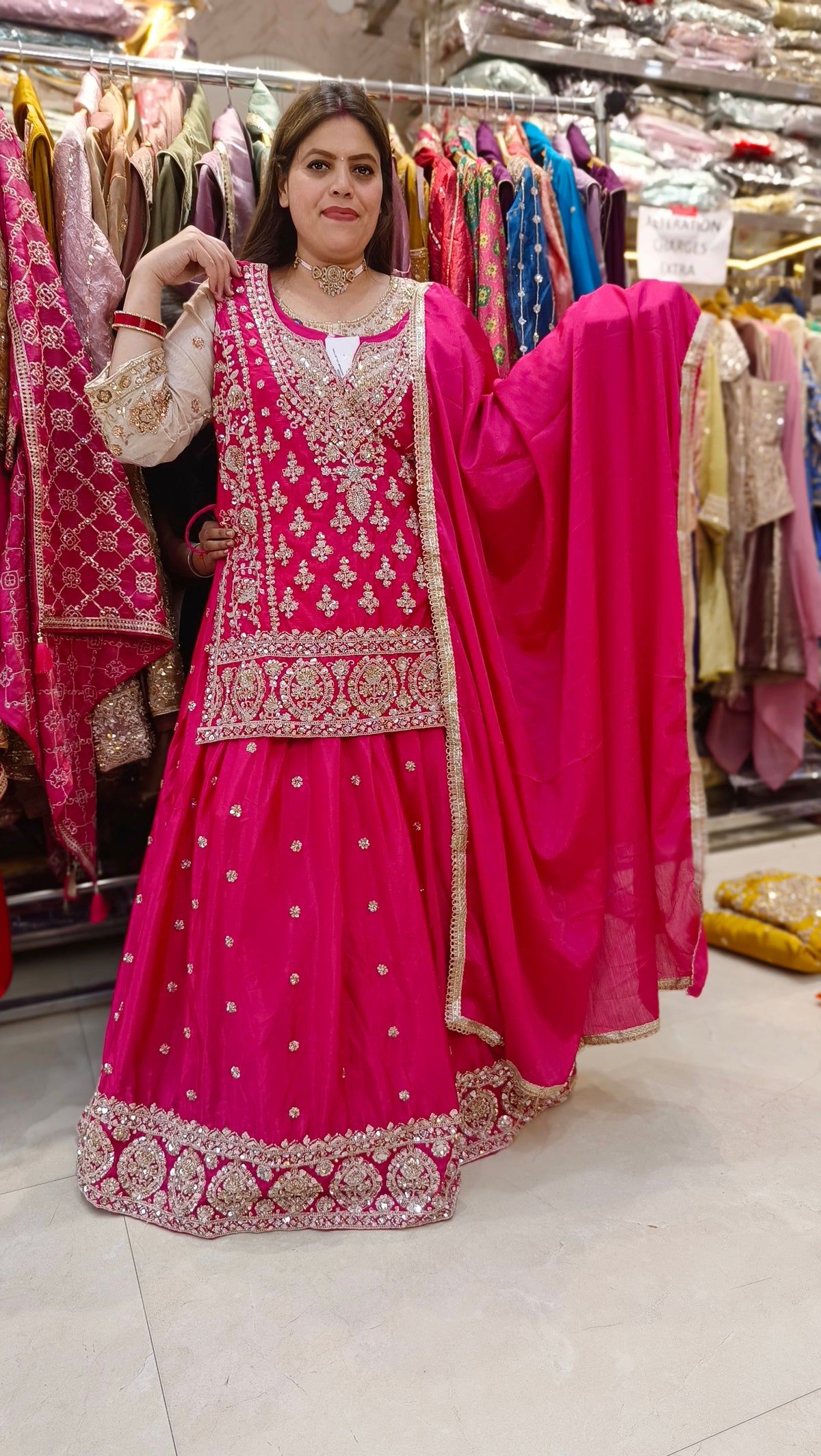 HOT PINK WEDDING WEAR FULL HANDWORK FULL FLAIR LEHENGA