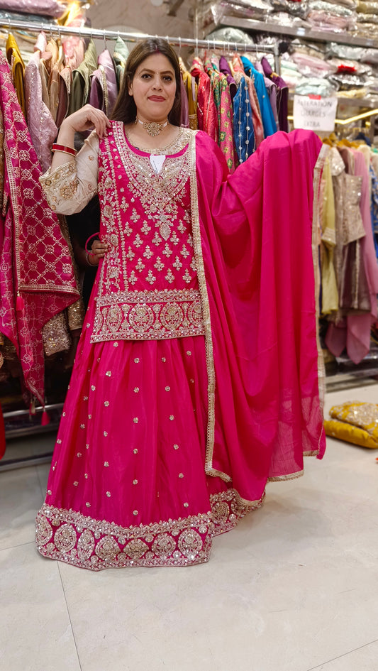 HOT PINK WEDDING WEAR FULL HANDWORK FULL FLAIR LEHENGA