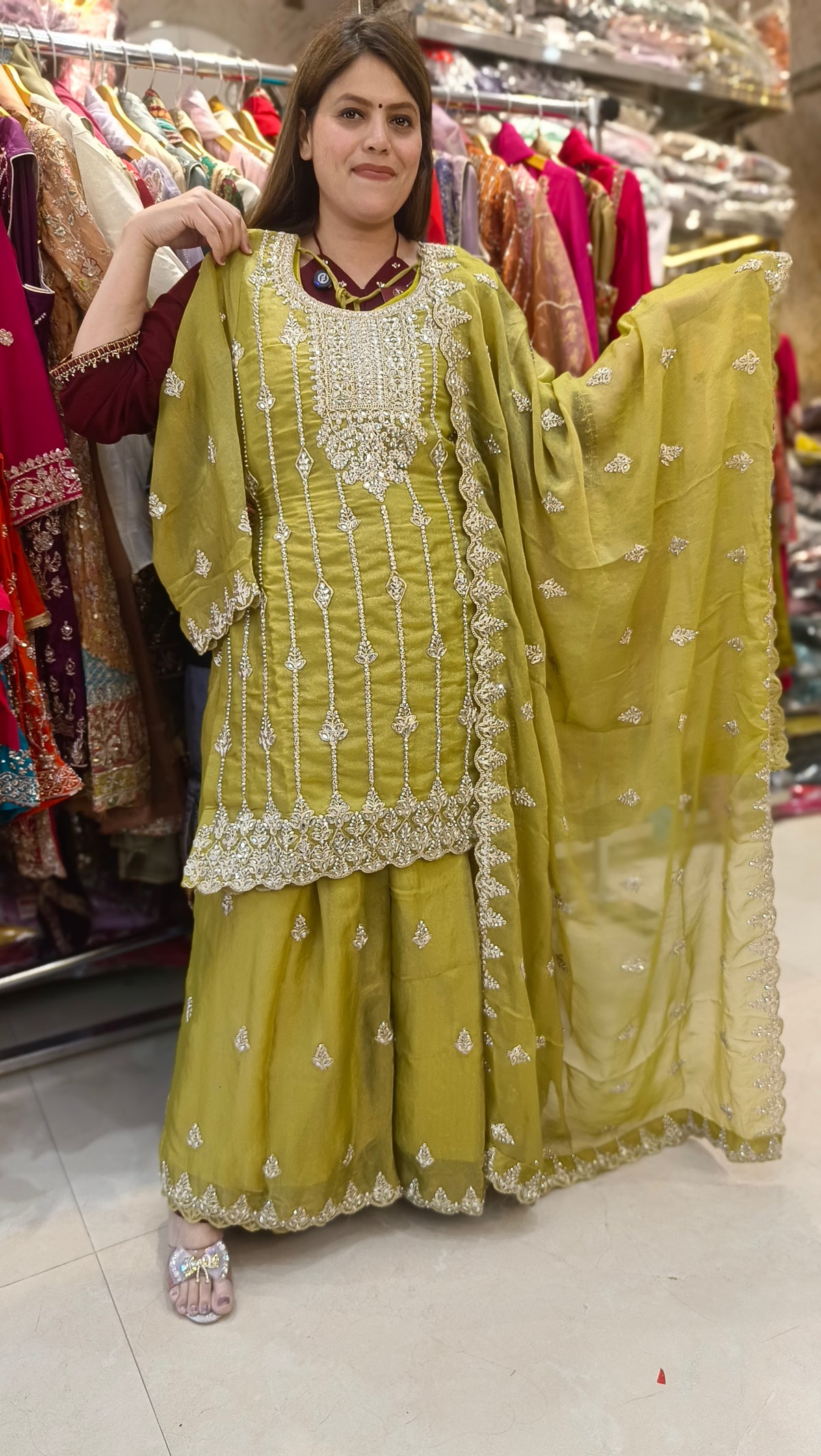 WEDDING WEAR HEAVY SILVER PEARL WORK SUIT