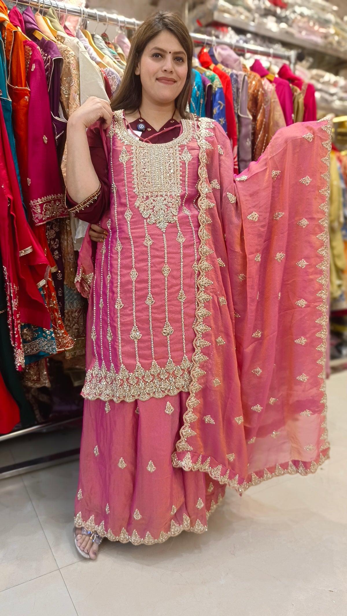 WEDDING WEAR HEAVY SILVER PEARL WORK SUIT