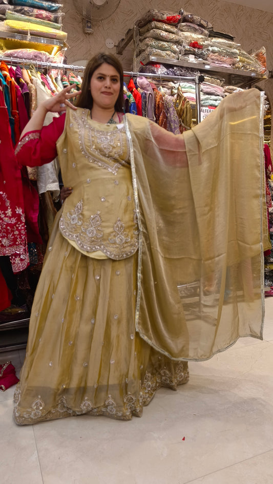 WEDDING WEAR DESIGNER SHORT SHIRT WITH FULL FLAIR LEHENGA