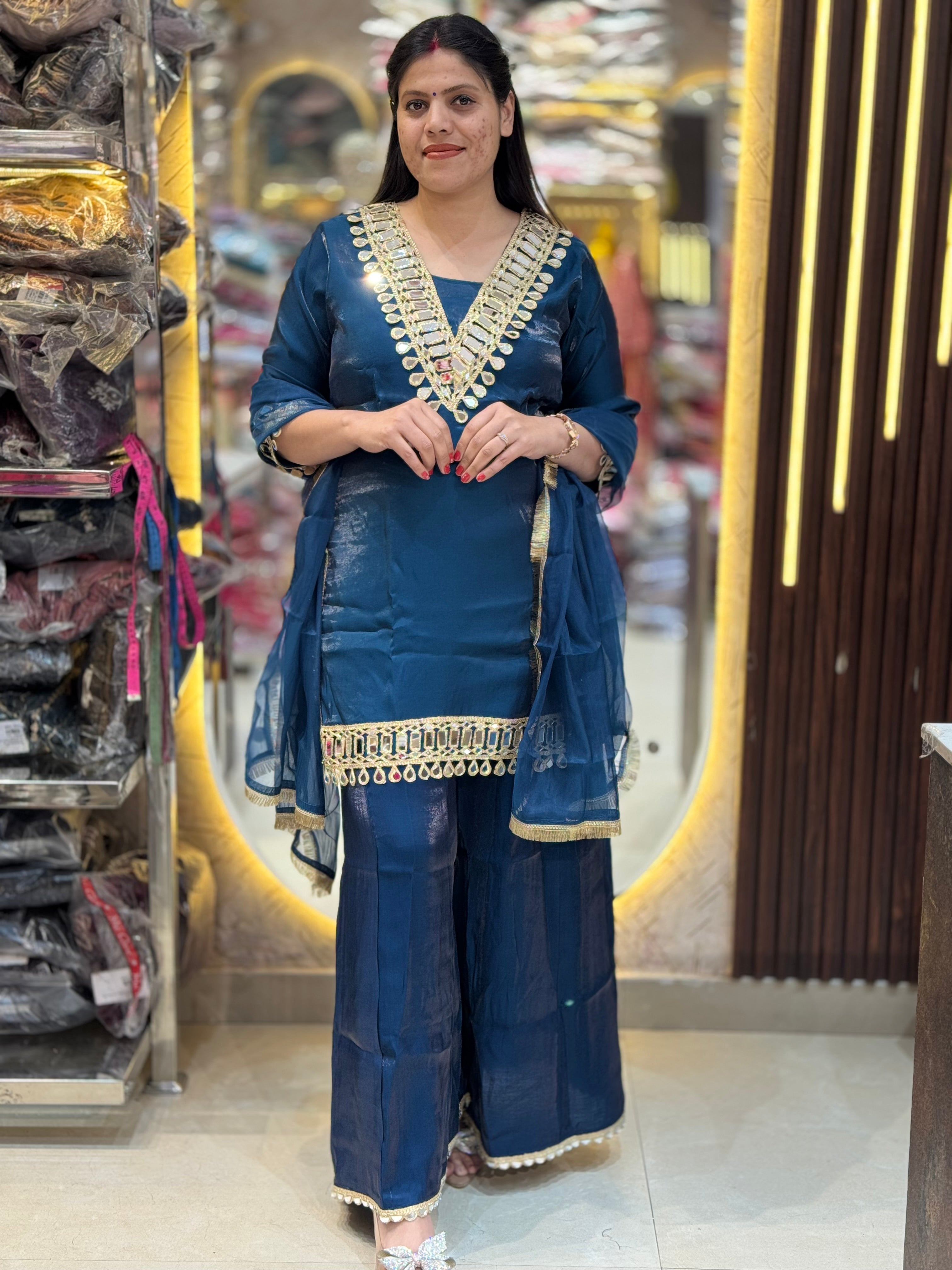 PREMIUM GLASS TISSUE ORIGNAL MIRROR WORK LASE SUIT – Arsh Wardrobe ...