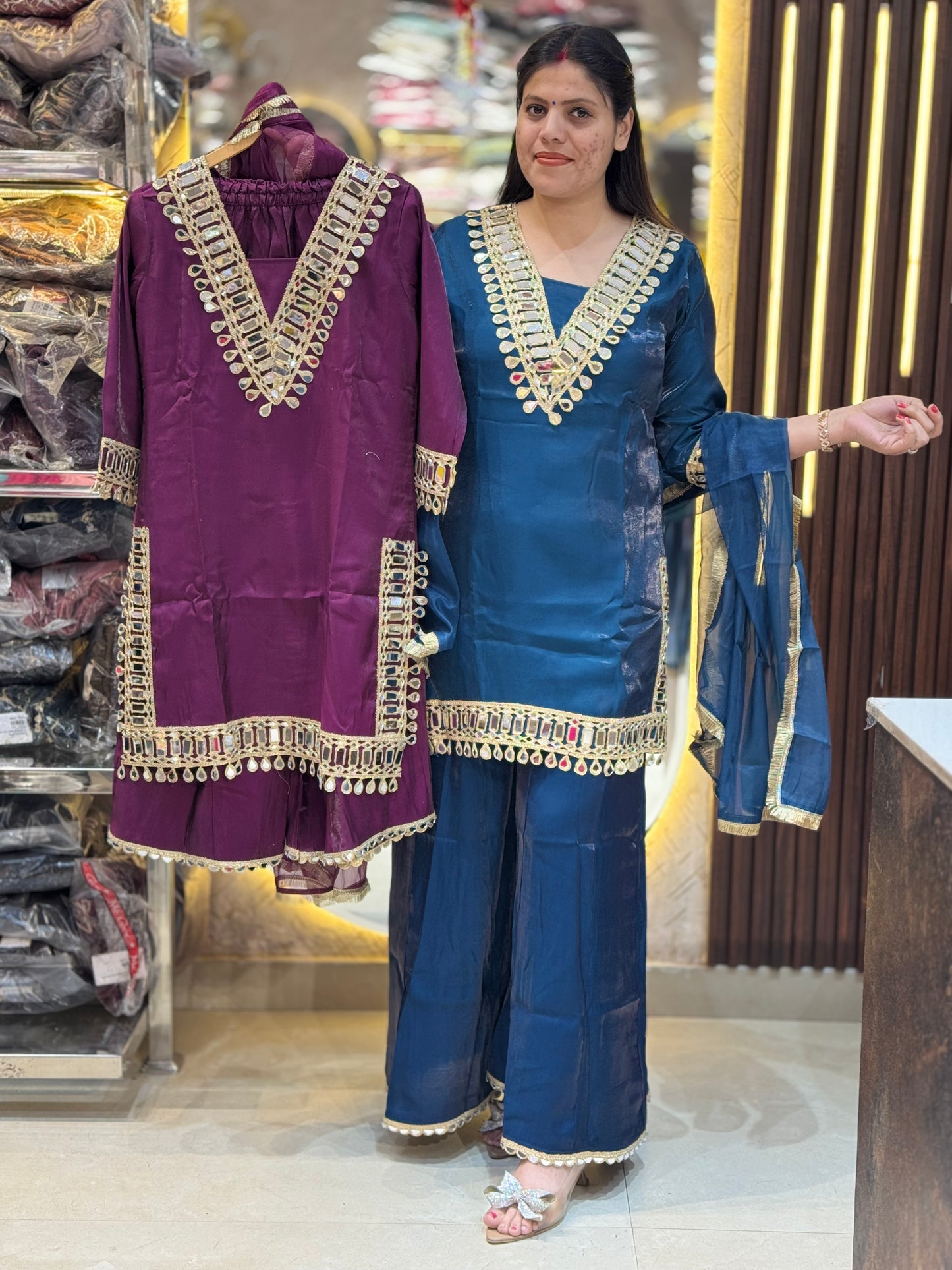 PREMIUM GLASS TISSUE ORIGNAL MIRROR WORK LASE SUIT