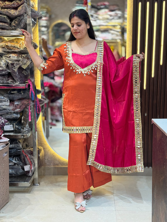 GLASS TISSUE WITH ORIGNAL MIRROR WORK BUSTIER SUIT