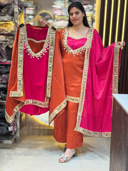 GLASS TISSUE WITH ORIGNAL MIRROR WORK BUSTIER SUIT