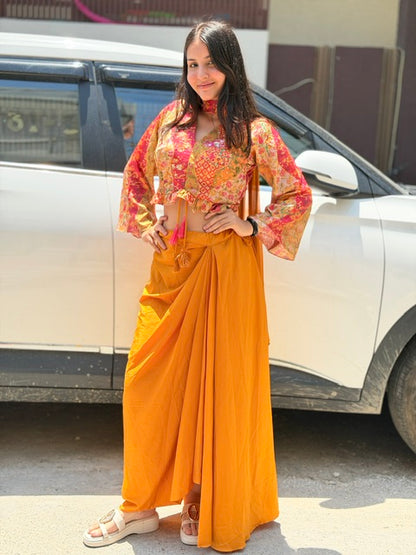 YELLOW CROP TOP WITH BEAUTIFUL SKIRT