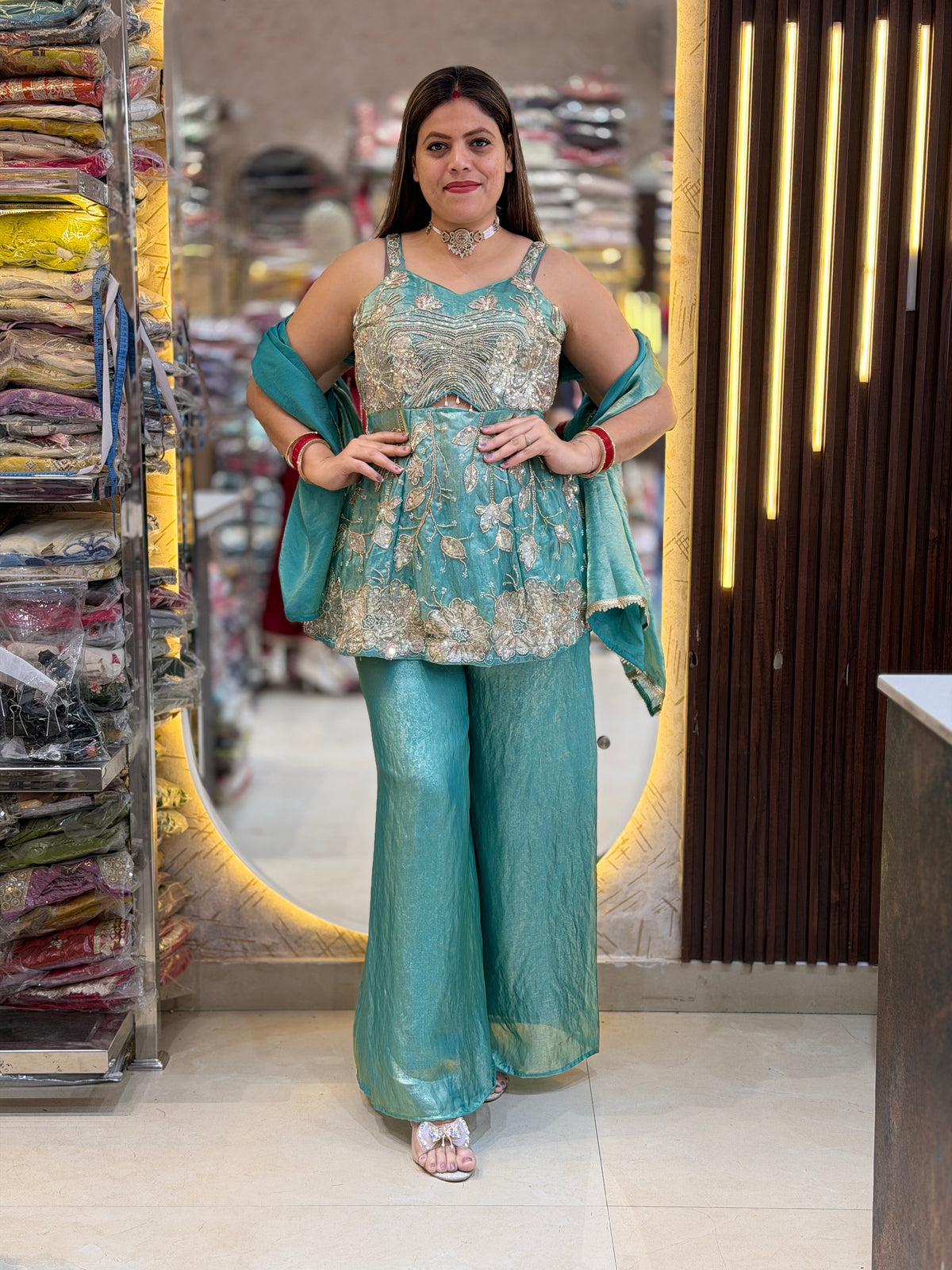 DESIGNER HANDWORK THREE PIECE INDOWESTERN (GREEN)