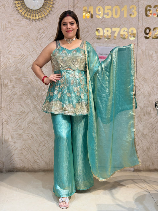 DESIGNER HANDWORK THREE PIECE INDOWESTERN (GREEN)