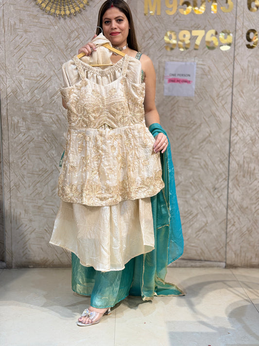 DESIGNER HANDWORK THREE PIECE INDOWESTERN (IVORY)