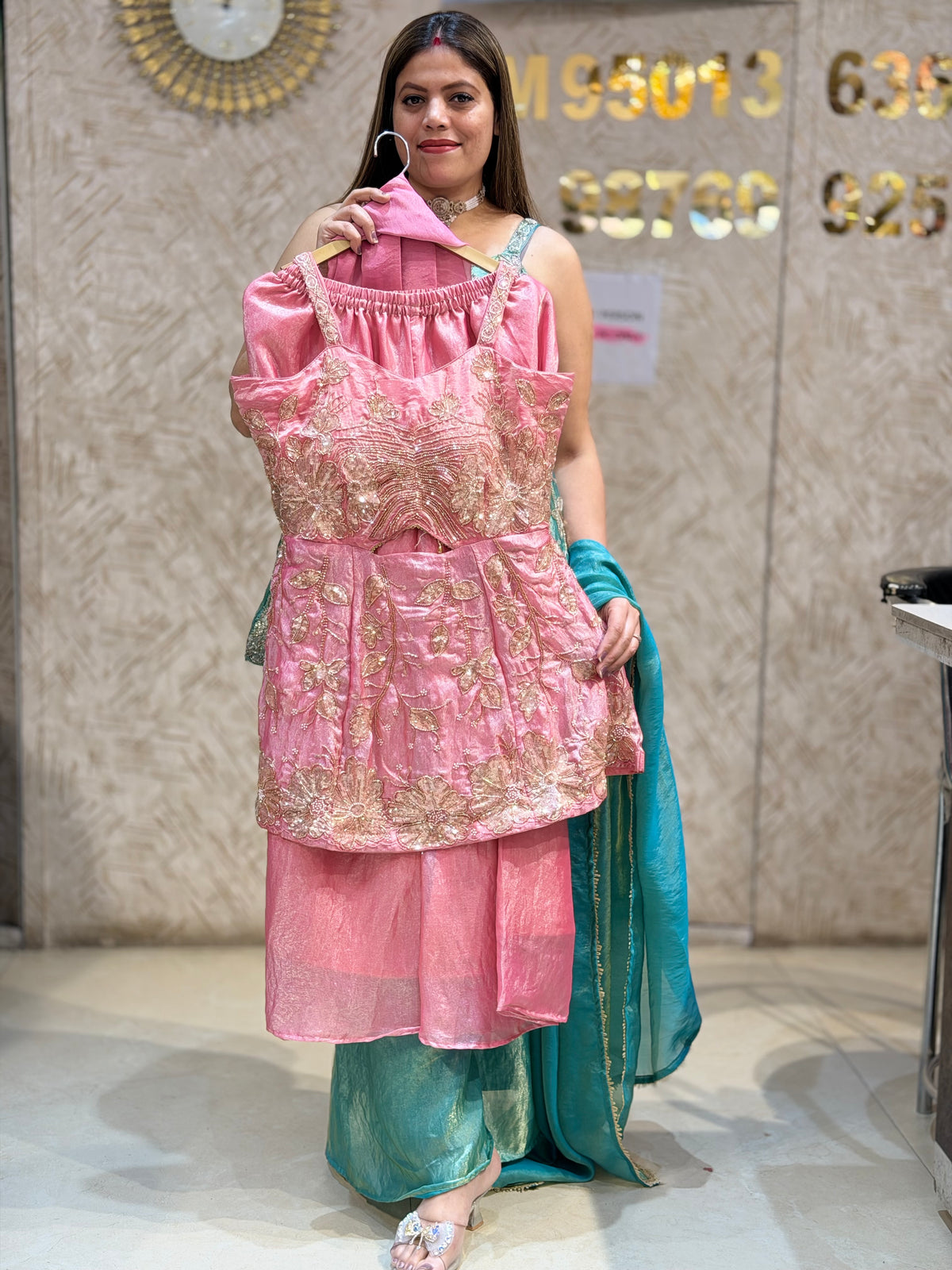 DESIGNER HANDWORK THREE PIECE INDOWESTERN (PINK)
