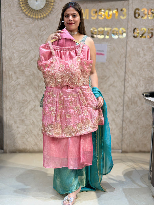 DESIGNER HANDWORK THREE PIECE INDOWESTERN (PINK)
