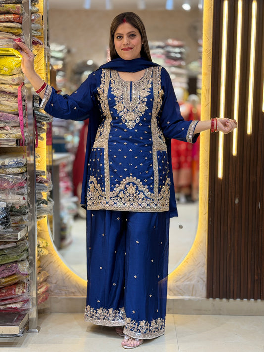 PURE CHINON SILK NECK DESIGN HANDWORK JAFFA SUIT