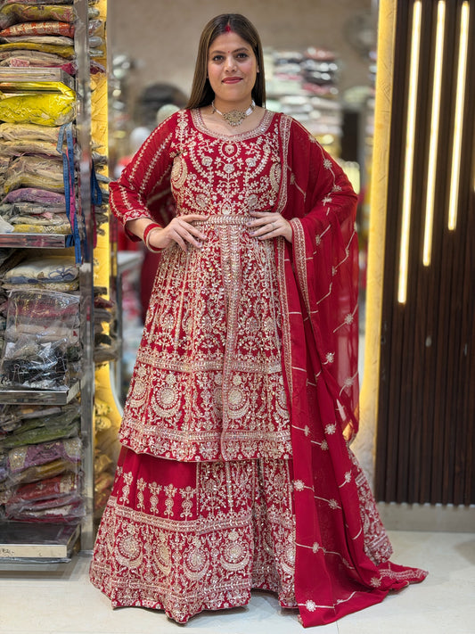 ORIGNAL MIRROR WORK PEMPLUM FRONT CUT DESIGN LEHENGA