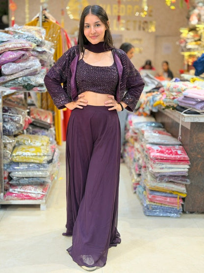 PARTY WEAR CROPE TOP WITH JAKET FULL FLAIR JAFFA