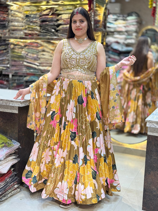 WEDDING WEAR PREMIUM SILK FUL PEARL WORK TOP WITH FULL FLAIR LEHNGA