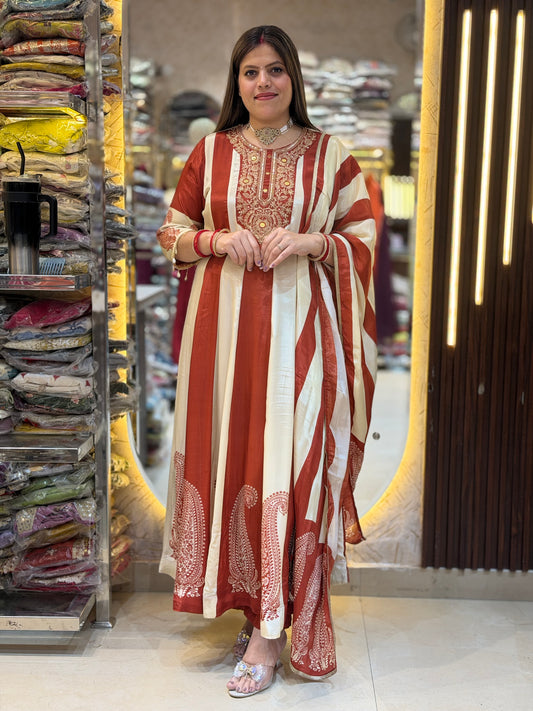 PURE CREPE ZEBRA DESIGN ANARKALI