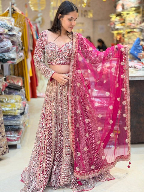 HOT PINK ORIGNAL MIRROR WORK FULL FLAIR LEHNGA