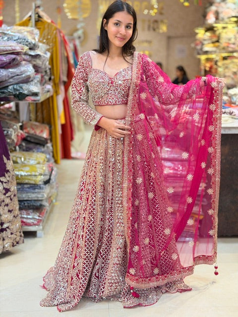HOT PINK ORIGNAL MIRROR WORK FULL FLAIR LEHNGA