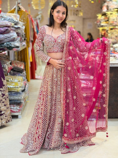 HOT PINK ORIGNAL MIRROR WORK FULL FLAIR LEHNGA