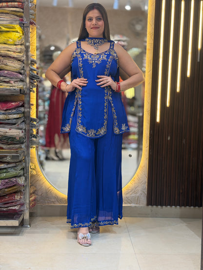 ROYAL BLUE FRONT DESIGN HANDWORK JAFFA DRESS