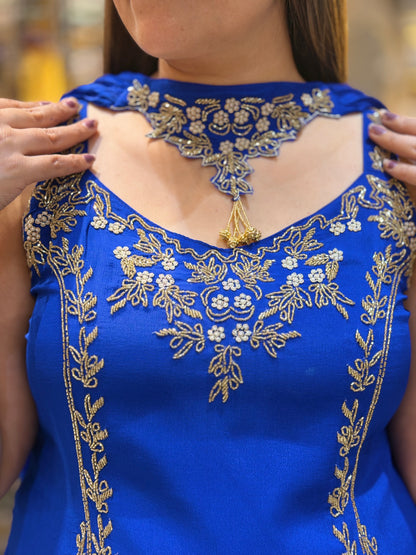 ROYAL BLUE FRONT DESIGN HANDWORK JAFFA DRESS