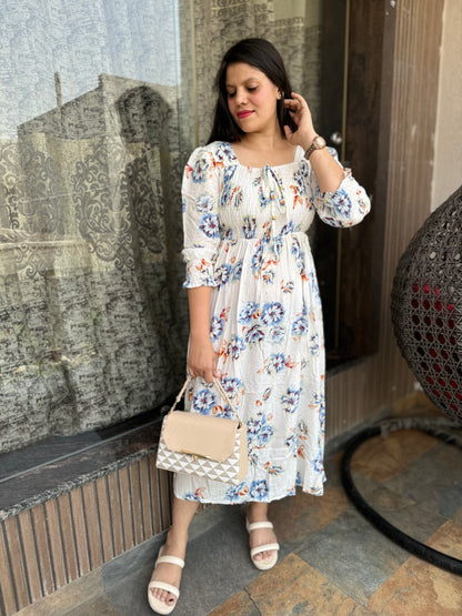 Flower Print Cotton Dress (Article No 1024)