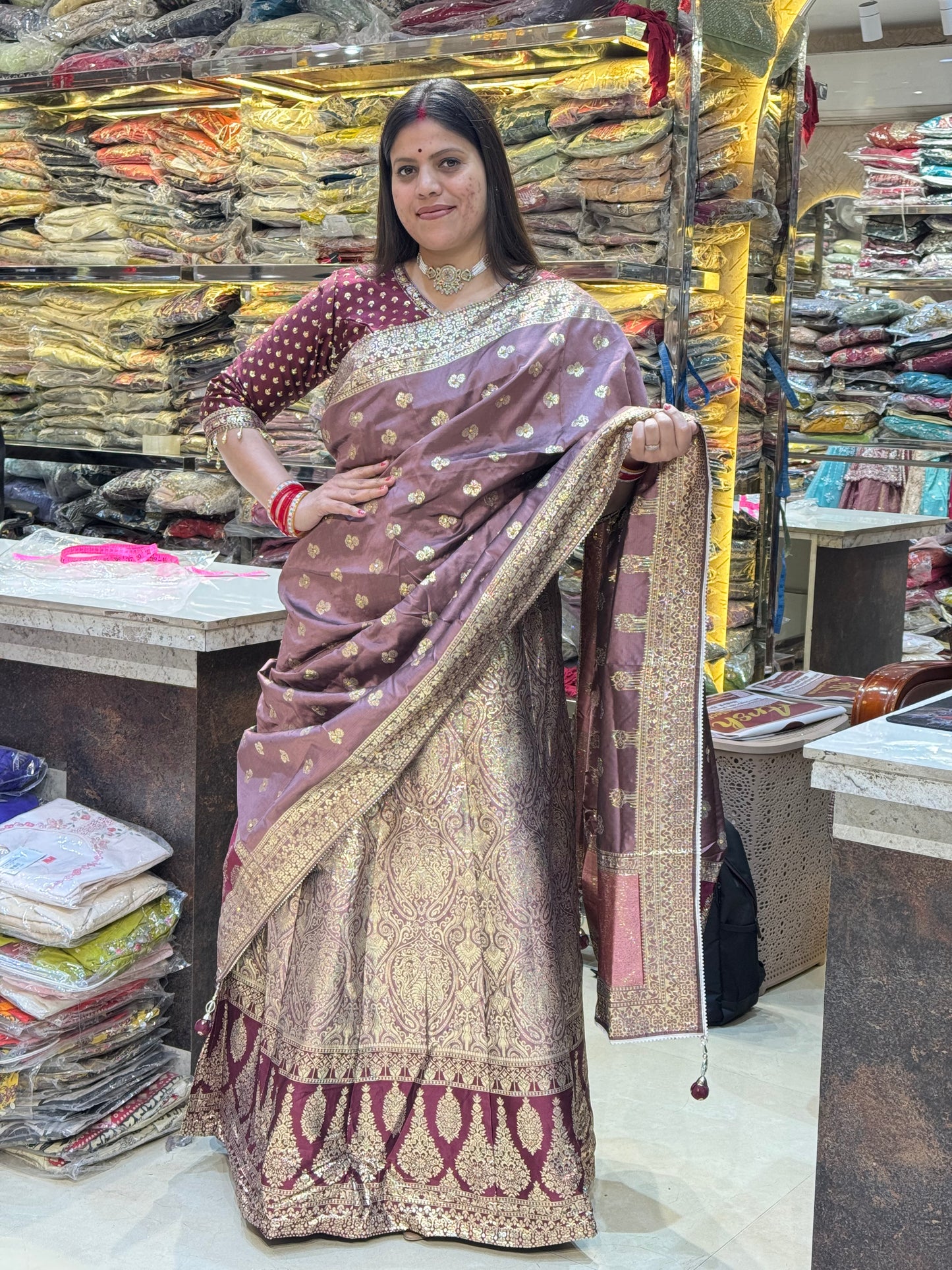 MEHROON BANARSI JARKAN LEHNGA
