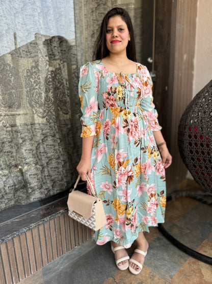 Flower Print Cotton Dress (Article No 1024)