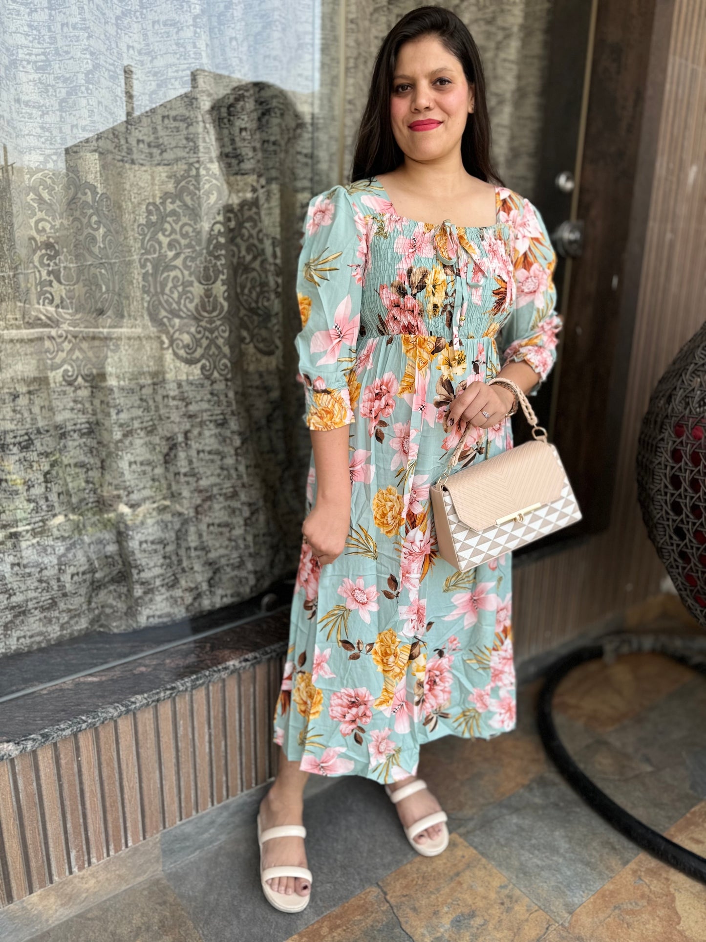 Flower Print Cotton Dress (Article No 1024)