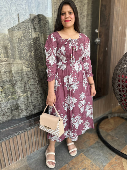Flower Print Cotton Dress (Article No 1024)