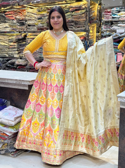 YELLOW WITH IVORY DUEL BEAUTIFUL LEHENGA