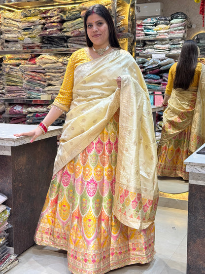 YELLOW WITH IVORY DUEL BEAUTIFUL LEHENGA