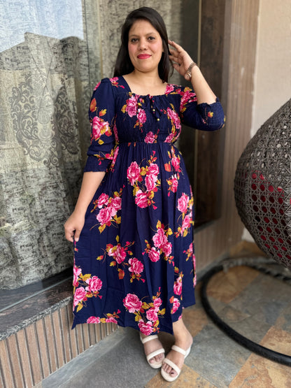 Flower Print Cotton Dress (Article No 1024)