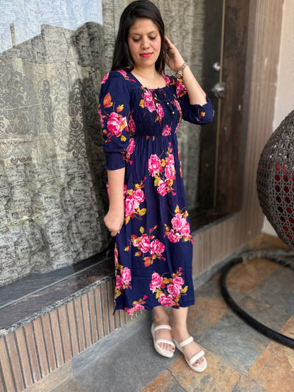 Flower Print Cotton Dress (Article No 1024)