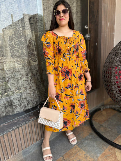 Flower Print Cotton Dress (Article No 1024)
