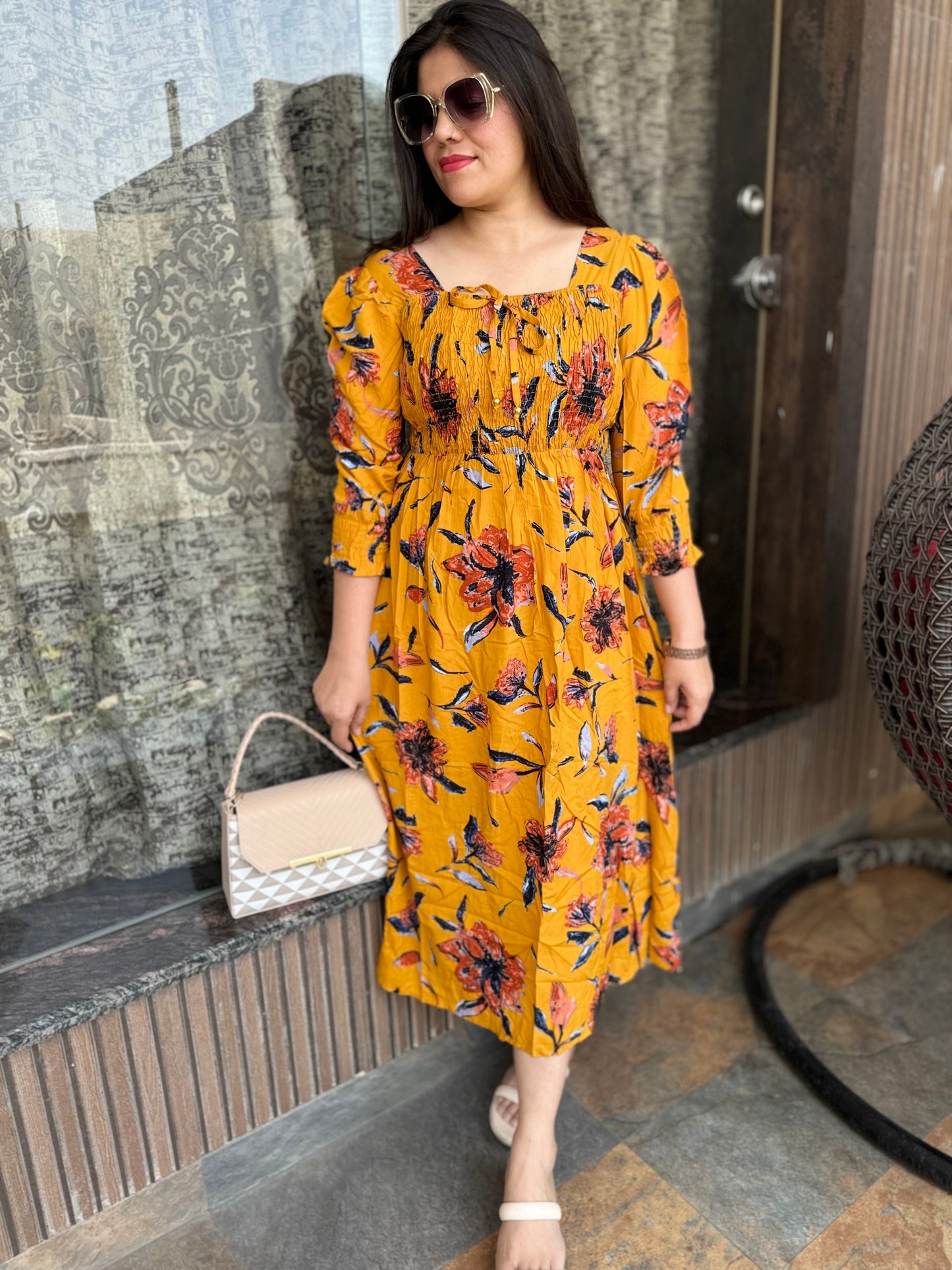 Flower Print Cotton Dress (Article No 1024)