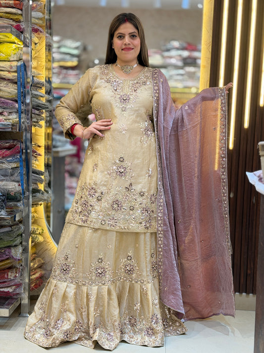 IVORY WITH GRAPE WINE FARSHI LEHENGA