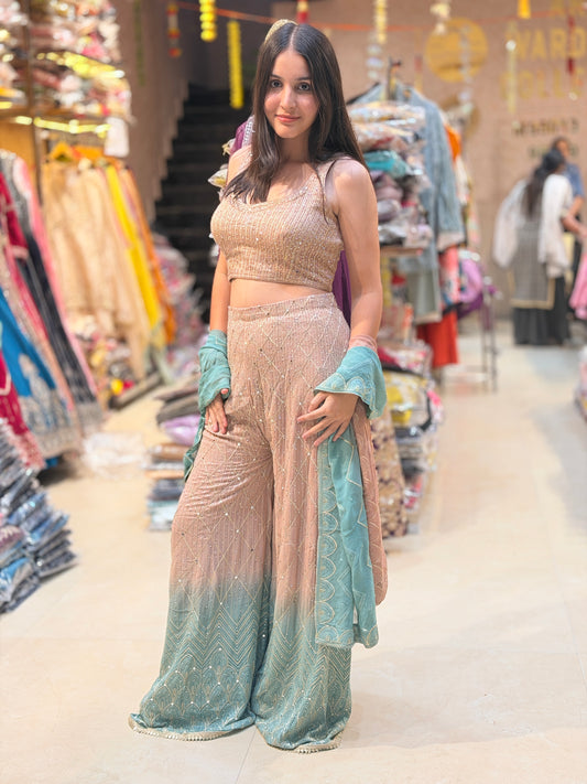 PARTY WEAR SHORT TOP SIPPI WORK WITH FULL FLAIR JAFFA