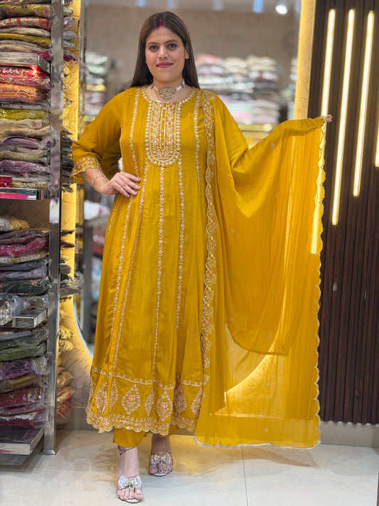 YELLOW EMBROIDED FULL FLAIR ANARKALI