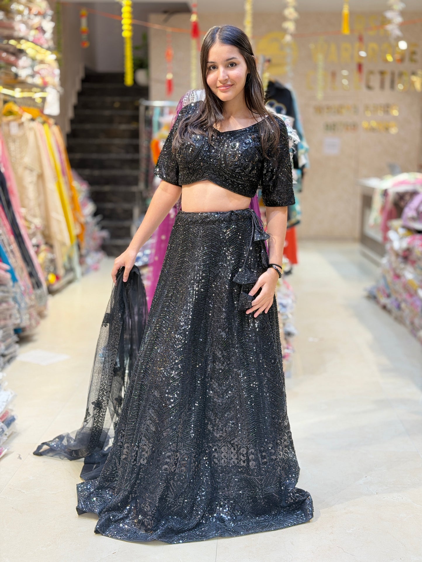 BLACK Dazzling Sequin Work Heavy Lehengas – Glamorous & Grand | Indipehnawa