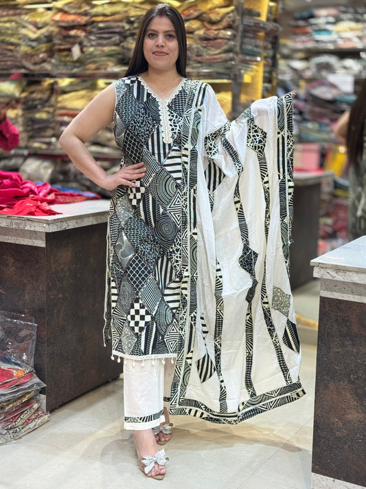 BLACK PURE COTTON BEAUTIFUL DUPPTA SUIT
