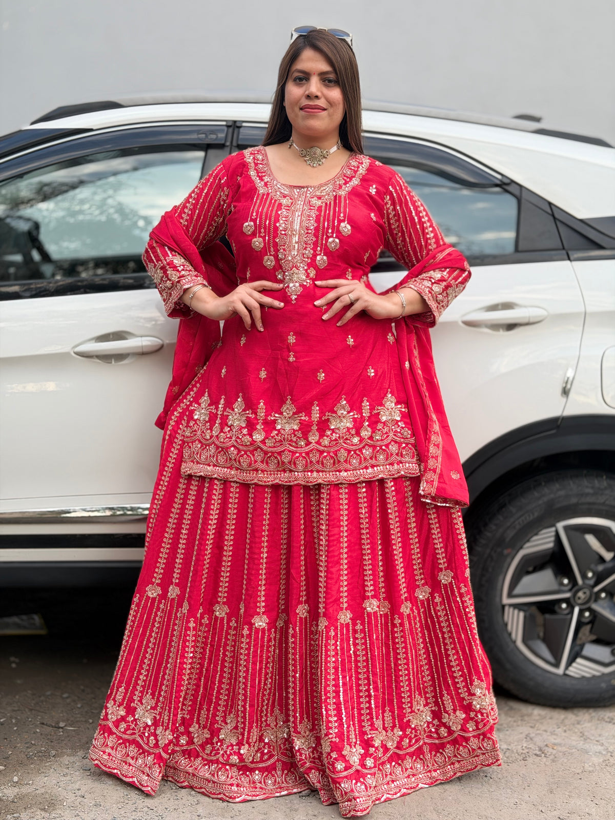 RED KARWACAUTH SPECIAL GOLDEN TILLA WORK LEHENGA
