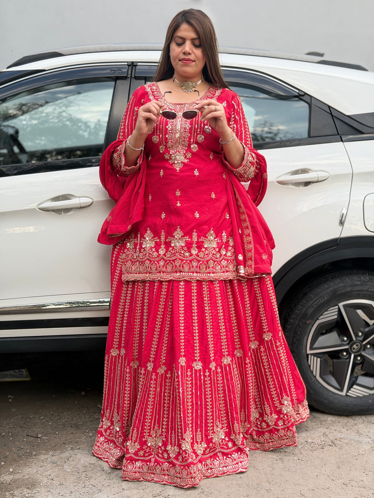 RED KARWACAUTH SPECIAL GOLDEN TILLA WORK LEHENGA