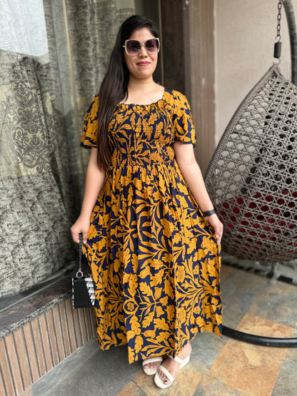 Long Floral Rose Print Dress (Dress-002)